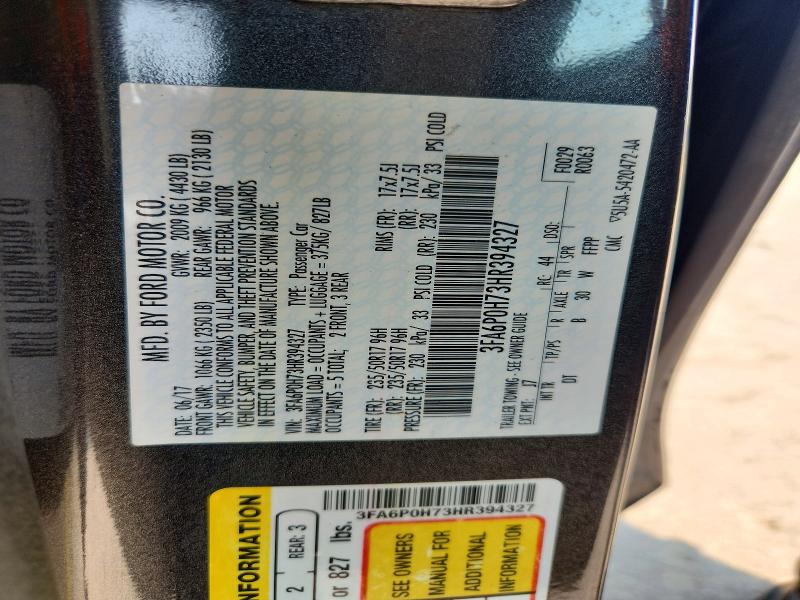 Aukcja sprzedaży 2017 Ford Fusion, vin: 3FA6P0H73HR394327, numer aukcji: 62839616