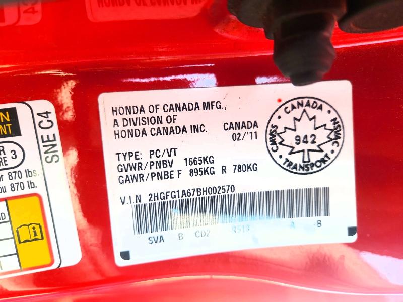 2011 Honda Civic მანქანა იყიდება აუქციონზე, vin: 2HGFG1A67BH002570, აუქციონის ნომერი: 62780906