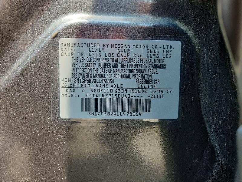 2020 Nissan Kicks მანქანა იყიდება აუქციონზე, vin: 3N1CP5BVXLL478354, აუქციონის ნომერი: 62680566