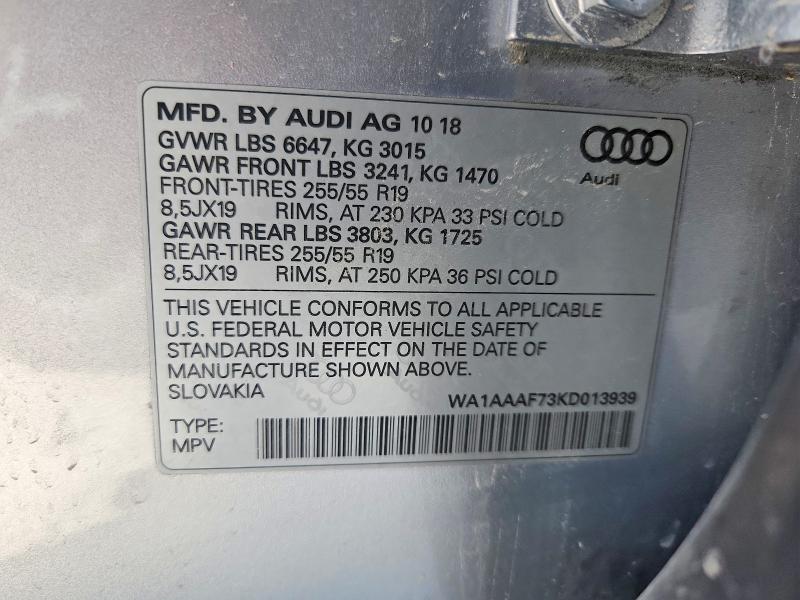 Продажа на аукционе авто 2019 Audi Q7, vin: WA1AAAF73KD013939, номер лота: 61345296