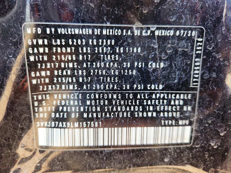 Продажа на аукционе авто 2020 Volkswagen Tiguan, vin: 3VV1B7AX9LM157581, номер лота: 59638296