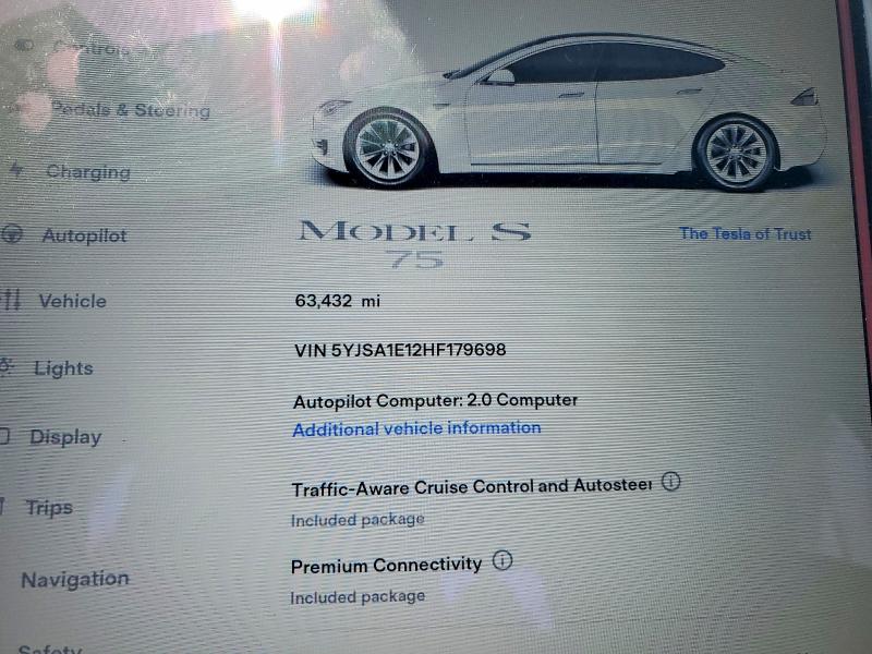 Продажа на аукционе авто 2017 Tesla Model S, vin: 5YJSA1E12HF179698, номер лота: 62839266