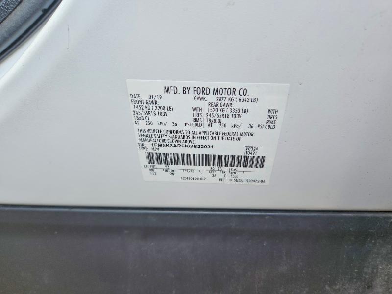 Продаж на аукціоні авто 2019 Ford Explorer, vin: 1FM5K8AR6KGB22931, номер лоту: 63135016