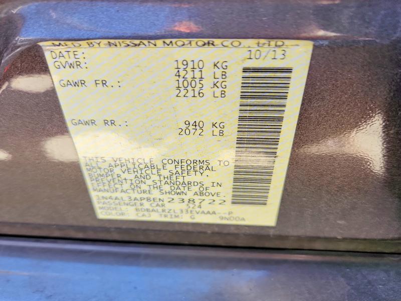 Продажа на аукционе авто 2014 Nissan Altima, vin: 1N4AL3AP8EN238722, номер лота: 60334656