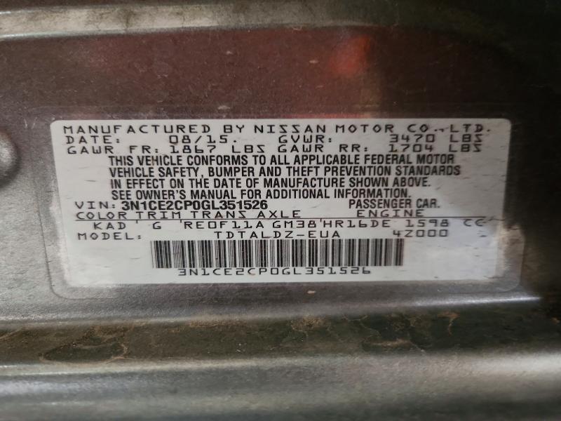 Продаж на аукціоні авто 2016 Nissan Versa Note, vin: 3N1CE2CP0GL351526, номер лоту: 62701466