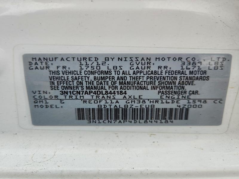 Продаж на аукціоні авто 2013 Nissan Versa, vin: 3N1CN7AP4DL844184, номер лоту: 60890386