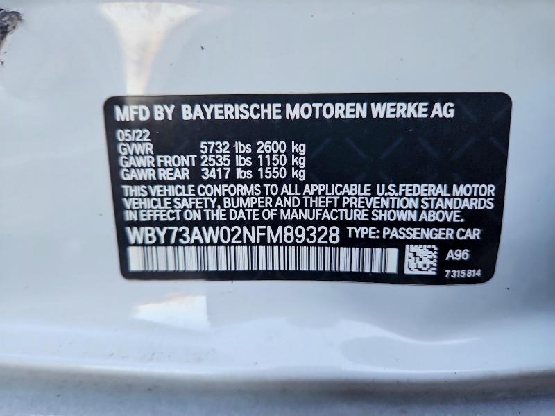 Aukcja sprzedaży 2022 Bmw I4, vin: WBY73AW02NFM89328, numer aukcji: 61837466