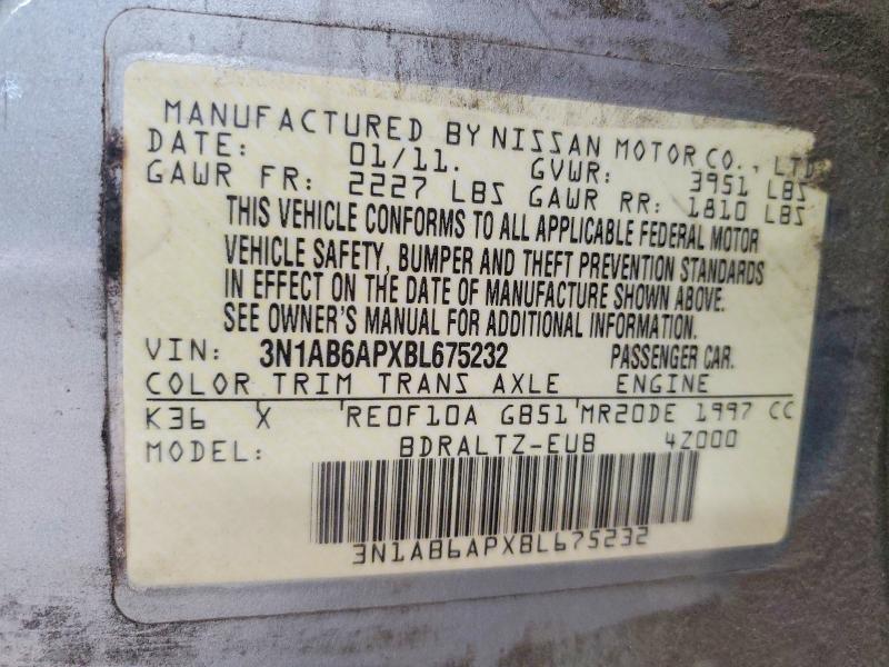 62271436 :رقم المزاد ، 3N1AB6APXBL675232 vin ، 2011 Nissan Sentra مزاد بيع