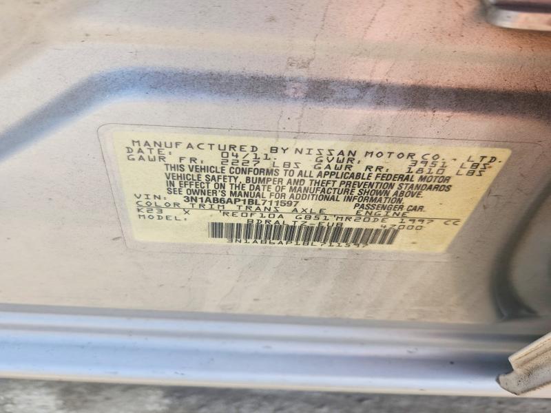 59614626 :رقم المزاد ، 3N1AB6AP1BL711597 vin ، 2011 Nissan Sentra مزاد بيع