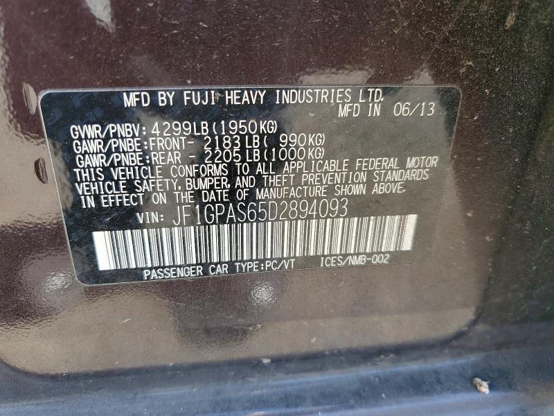Продажа на аукционе авто 2013 Subaru Impreza, vin: JF1GPAS65D2894093, номер лота: 62355276