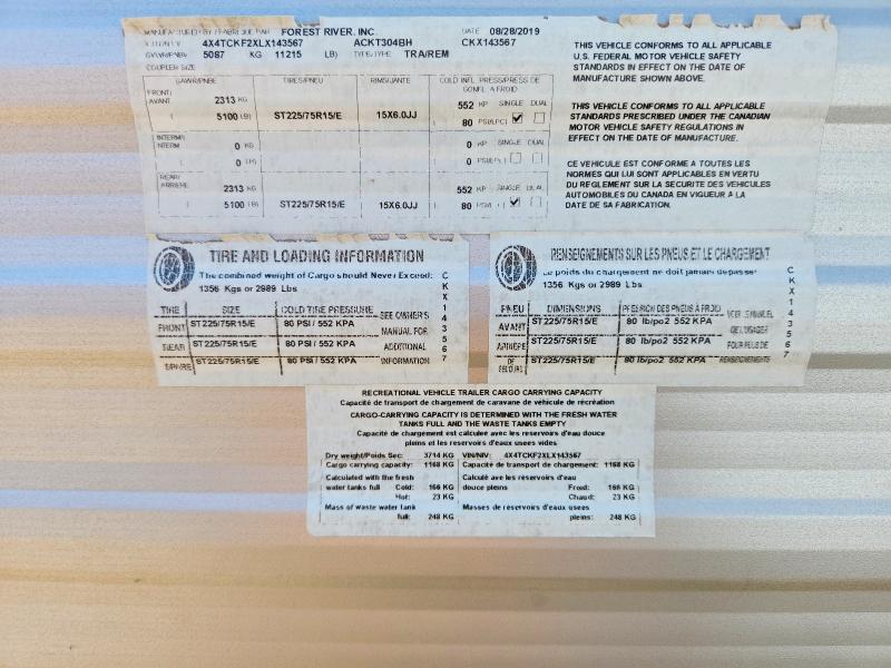 2020 Forest River Cherokee 304bh მანქანა იყიდება აუქციონზე, vin: 4X4TCKF2XLX143567, აუქციონის ნომერი: 62460716
