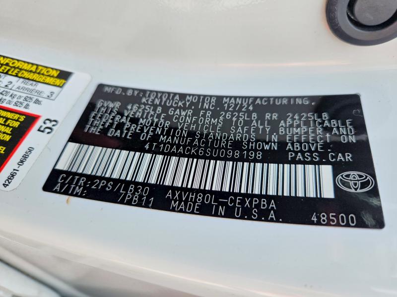 2025 Toyota Camry მანქანა იყიდება აუქციონზე, vin: 4T1DAACK6SU098198, აუქციონის ნომერი: 60819236