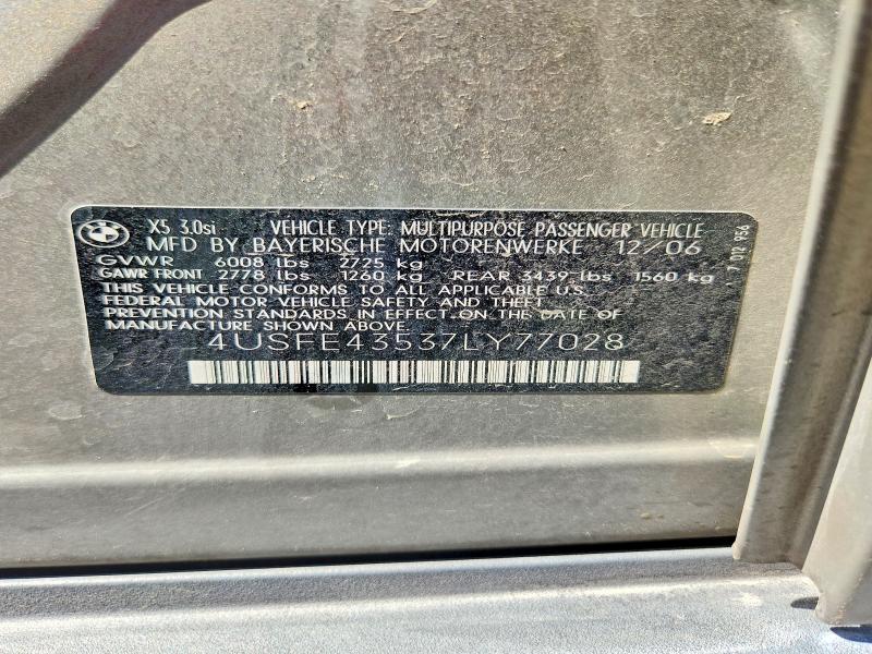 Aukcja sprzedaży 2007 Bmw X5, vin: 4USFE43537LY77028, numer aukcji: 60686166