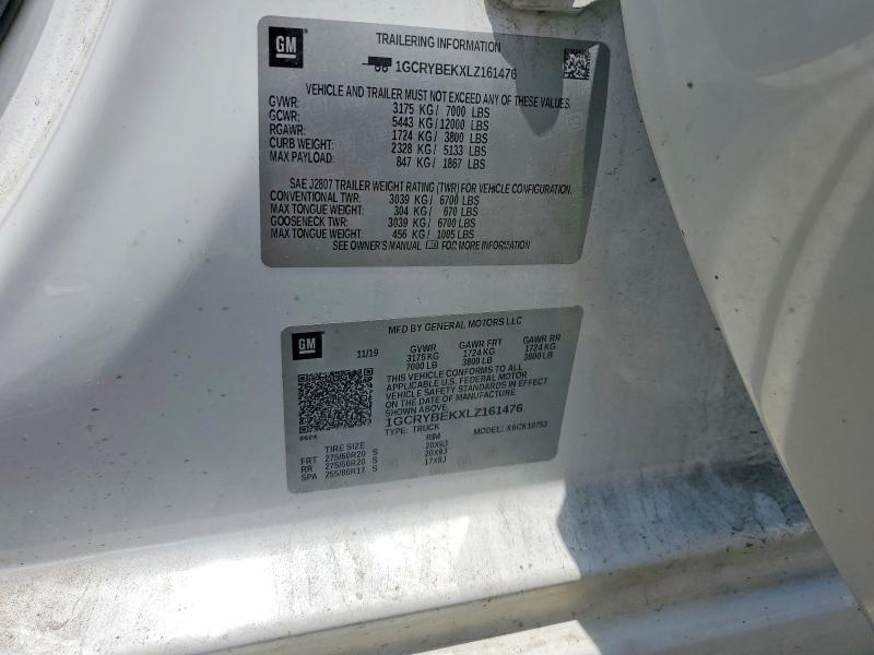 2020 Chevrolet Silverado მანქანა იყიდება აუქციონზე, vin: 1GCRYBEKXLZ161476, აუქციონის ნომერი: 60058586
