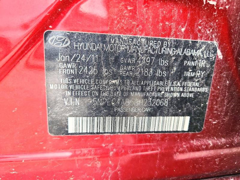60074986 :رقم المزاد ، 5NPEC4AB5BH232068 vin ، 2011 Hyundai Sonata مزاد بيع