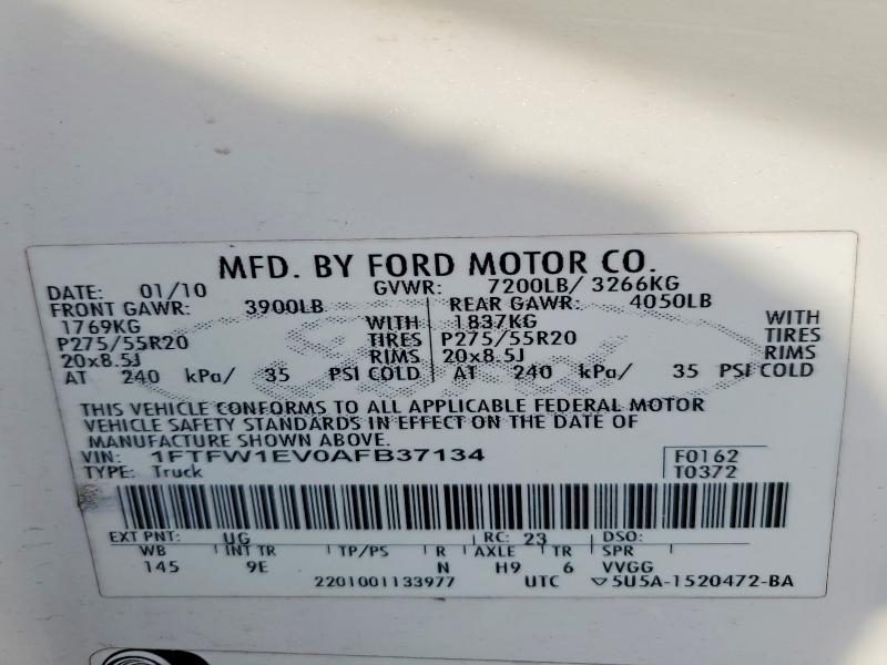 Aukcja sprzedaży 2010 Ford F150, vin: 1FTFW1EV0AFB37134, numer aukcji: 60206196