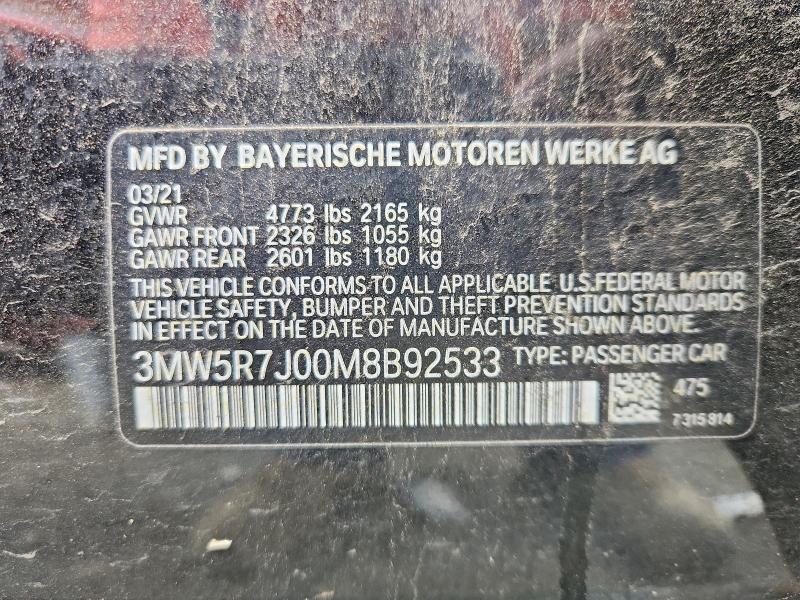 Продажа на аукционе авто 2021 Bmw 330xi, vin: 3MW5R7J00M8B92533, номер лота: 60189546