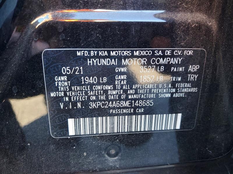 Продажа на аукционе авто 2021 Hyundai Accent, vin: 3KPC24A68ME148685, номер лота: 63321496