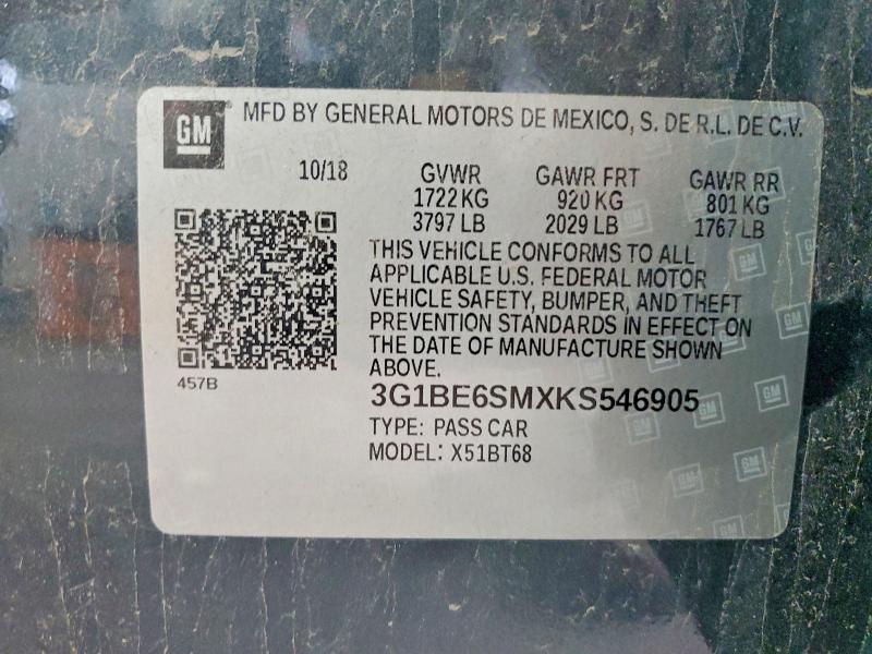Продажа на аукционе авто 2019 Chevrolet Cruze, vin: 3G1BE6SMXKS546905, номер лота: 60553016