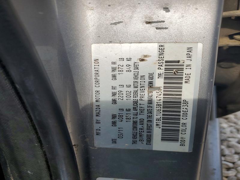 2011 Mazda 3 მანქანა იყიდება აუქციონზე, vin: JM1BL1U63B1474591, აუქციონის ნომერი: 61859406