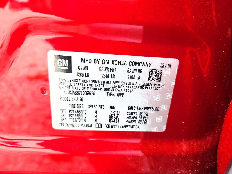 63197626 :رقم المزاد ، KL4CJASB7JB669736 vin ، 2018 Buick Encore مزاد بيع