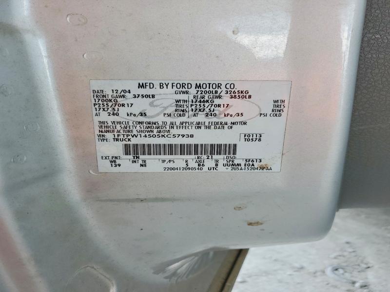 2005 Ford F150 მანქანა იყიდება აუქციონზე, vin: 1FTPW14505KC57938, აუქციონის ნომერი: 59281536