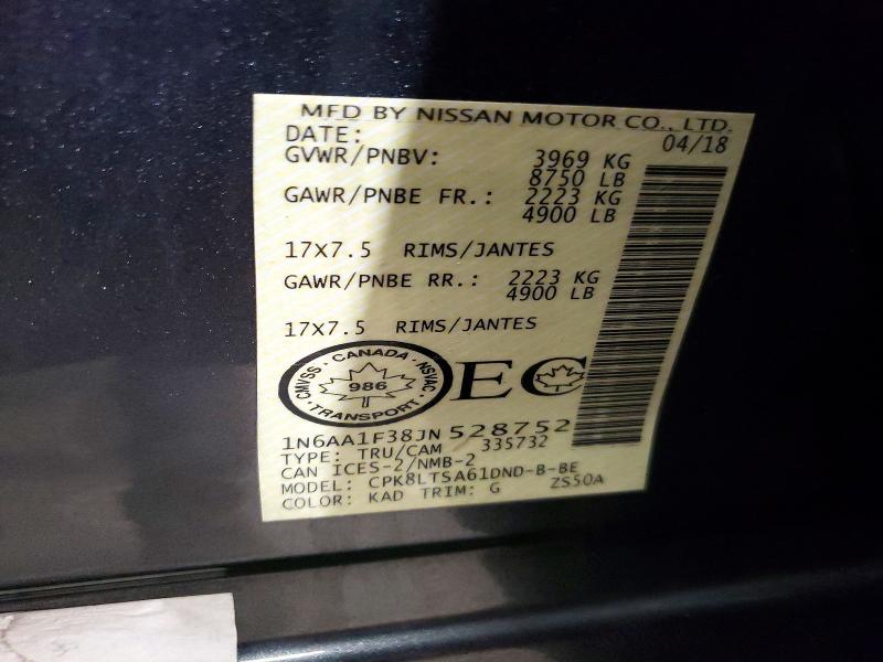 2018 Nissan Titan Xd მანქანა იყიდება აუქციონზე, vin: 1N6AA1F38JN528752, აუქციონის ნომერი: 61051996