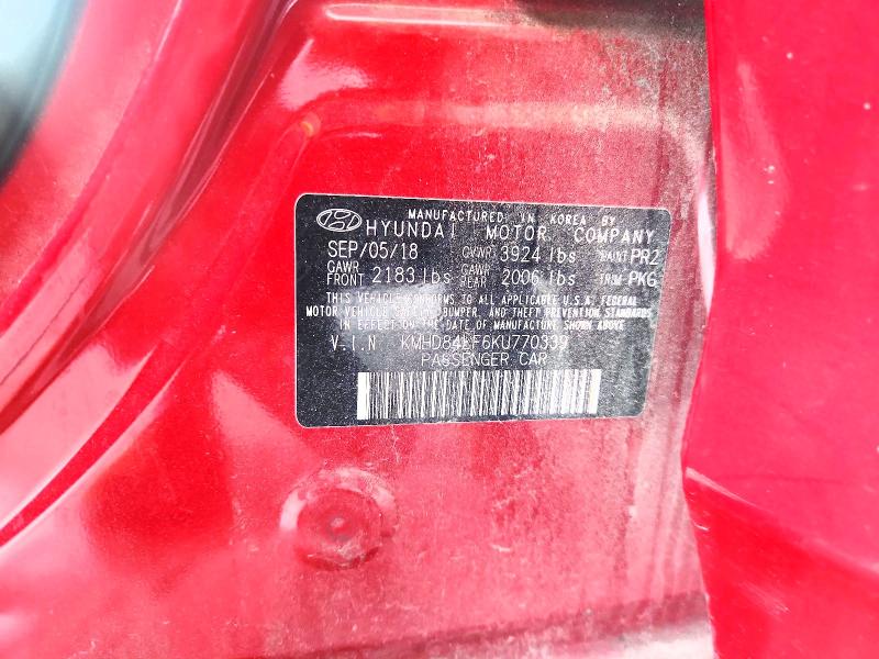 61548816 :رقم المزاد ، KMHD84LF6KU770339 vin ، 2019 Hyundai Elantra مزاد بيع