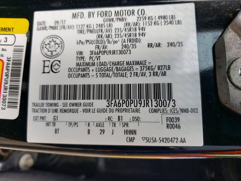 Продаж на аукціоні авто 2018 Ford Fusion, vin: 3FA6P0PU9JR130073, номер лоту: 62838346