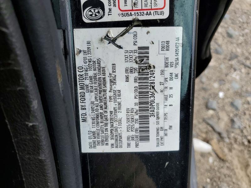 61419516 :رقم المزاد ، 3FADP0L36CR281248 vin ، 2012 Ford Fusion مزاد بيع