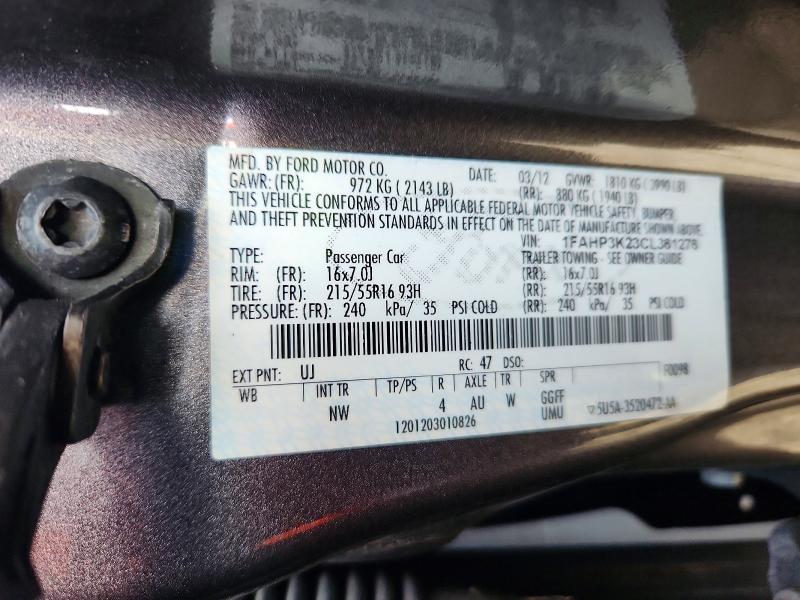 2012 Ford Focus მანქანა იყიდება აუქციონზე, vin: 1FAHP3K23CL361276, აუქციონის ნომერი: 61407356