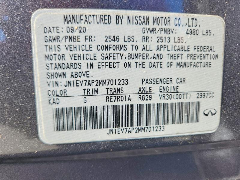 Продаж на аукціоні авто 2021 Infiniti Q50, vin: JN1EV7AP2MM701233, номер лоту: 61763156