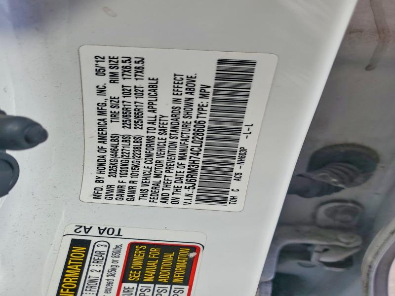 2012 Honda Cr-v მანქანა იყიდება აუქციონზე, vin: 5J6RM3H74CL028606, აუქციონის ნომერი: 62706726