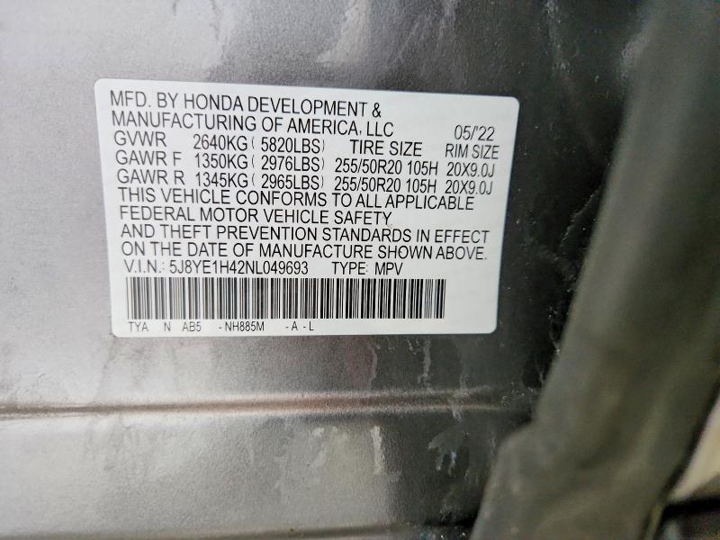 Продаж на аукціоні авто 2022 Acura Mdx, vin: 5J8YE1H42NL049693, номер лоту: 62305116