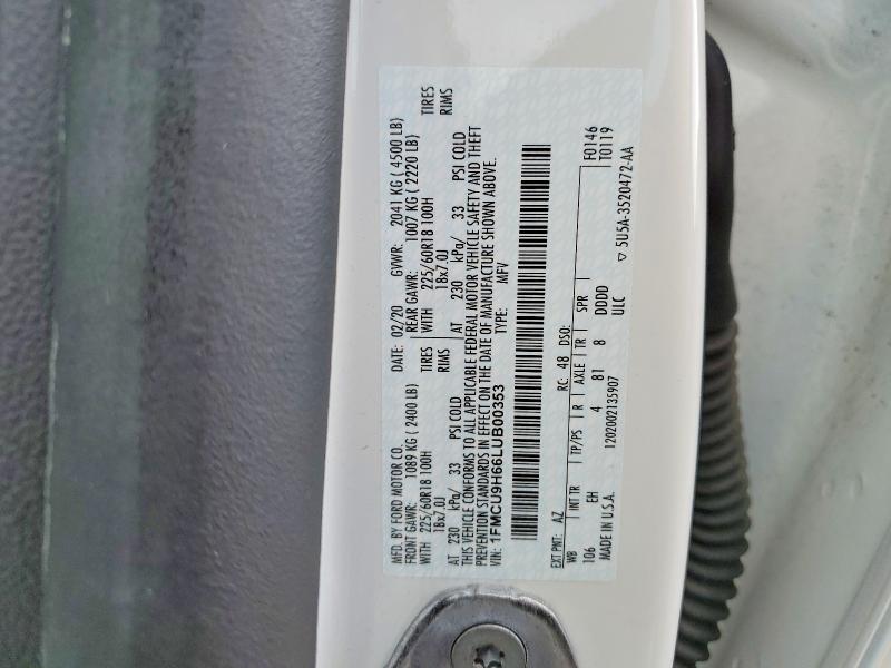 Aukcja sprzedaży 2020 Ford Escape, vin: 1FMCU9H66LUB00353, numer aukcji: 60168606