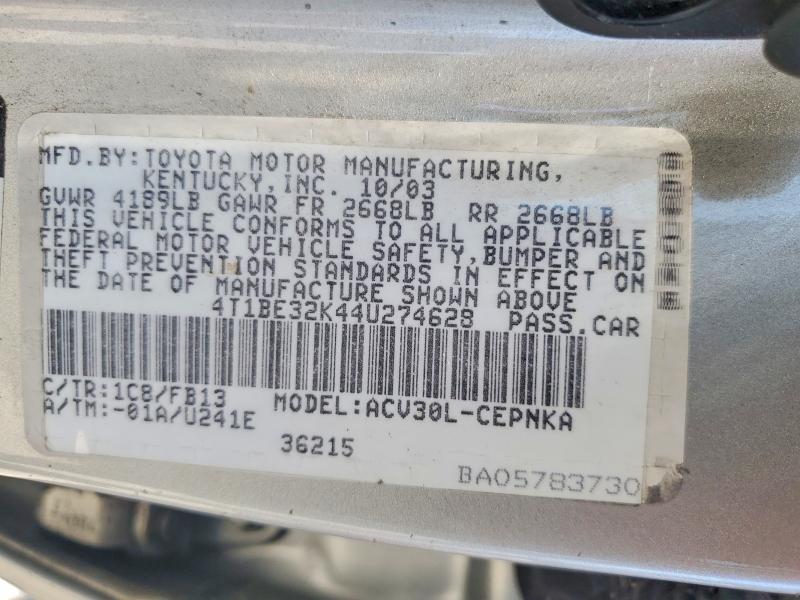 Aukcja sprzedaży 2004 Toyota Camry, vin: 4T1BE32K44U274628, numer aukcji: 62227836
