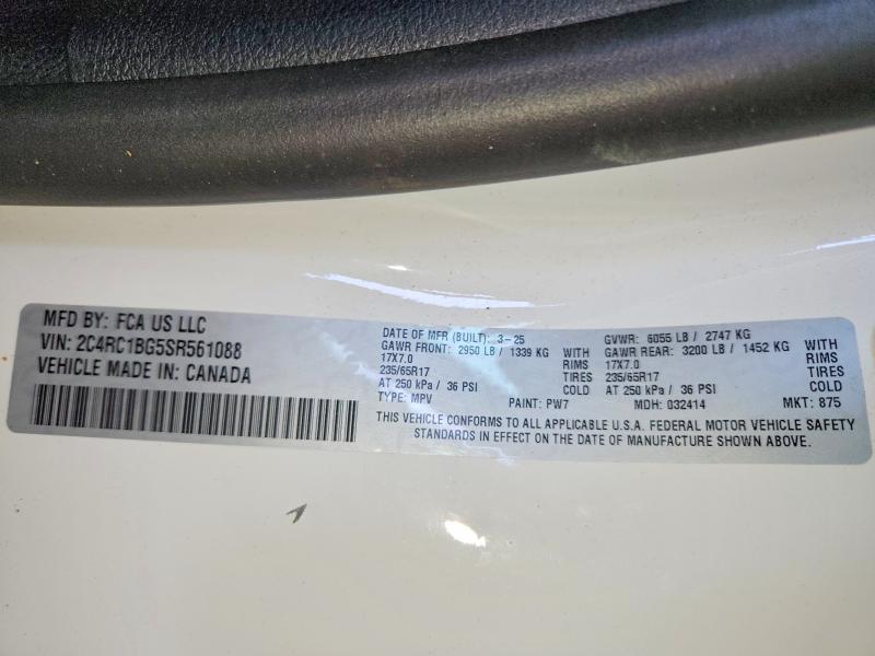 2025 Chrysler Pacifica მანქანა იყიდება აუქციონზე, vin: 2C4RC1BG5SR561088, აუქციონის ნომერი: 59554416