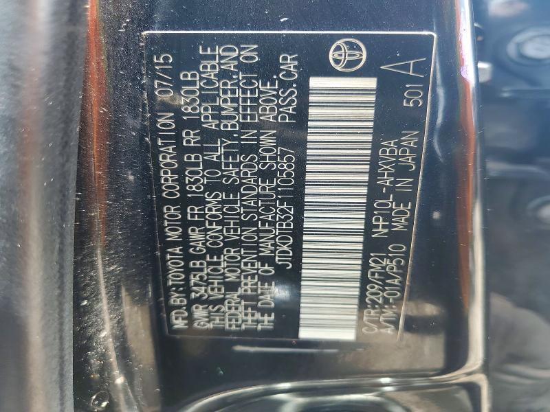 60316206 :رقم المزاد ، JTDKDTB32F1105857 vin ، 2015 Toyota Prius C مزاد بيع