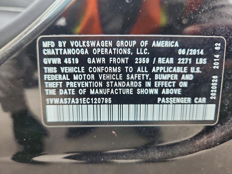 Продаж на аукціоні авто 2014 Volkswagen Passat, vin: 1VWAS7A31EC120795, номер лоту: 62536716