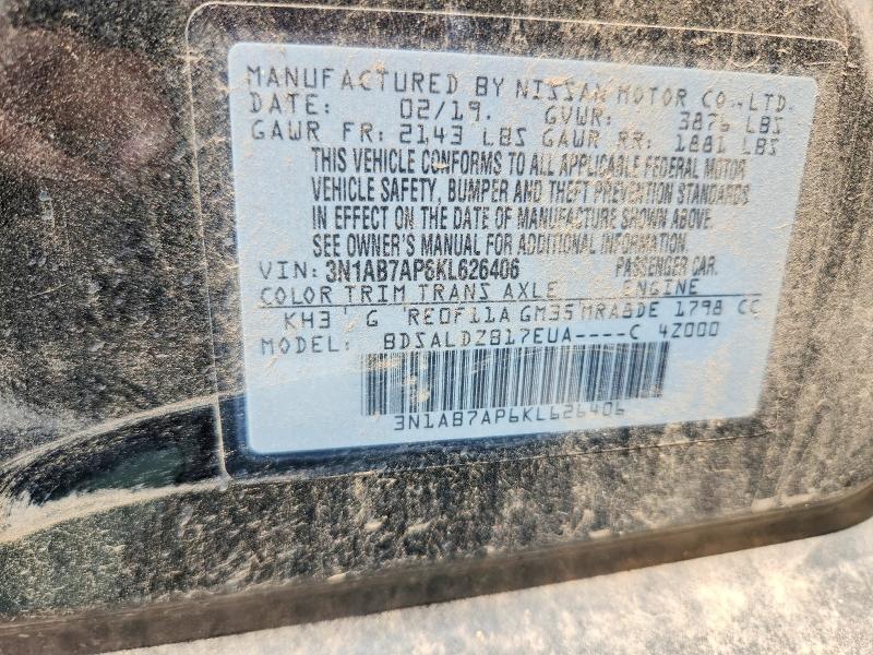 60600446 :رقم المزاد ، 3N1AB7AP6KL626406 vin ، 2019 Nissan Sentra مزاد بيع