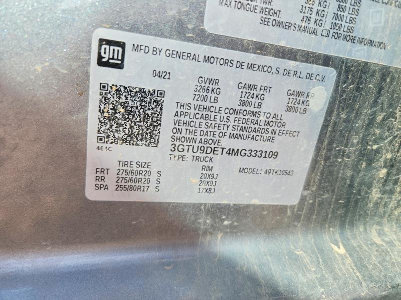 Aukcja sprzedaży 2021 Gmc Sierra, vin: 3GTU9DET4MG333109, numer aukcji: 61523756