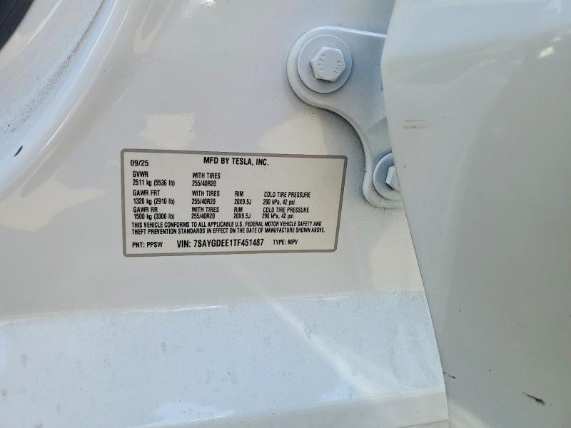 Aukcja sprzedaży 2026 Tesla Model Y, vin: 7SAYGDEE1TF451487, numer aukcji: 59661486