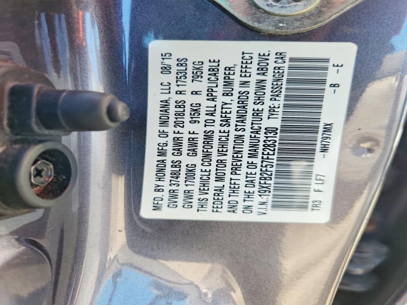 Продаж на аукціоні авто 2015 Honda Civic, vin: 19XFB2F57FE283130, номер лоту: 60003696