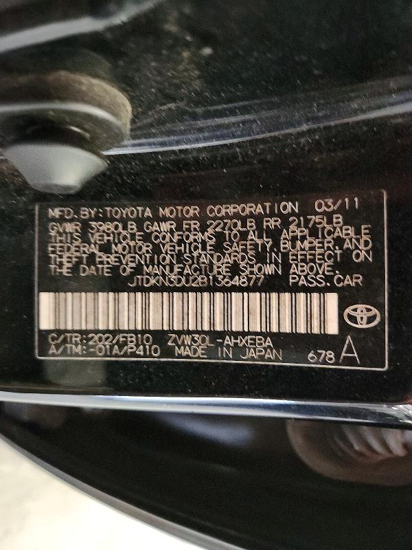 Продажа на аукционе авто 2011 Toyota Prius, vin: JTDKN3DU2B1364877, номер лота: 59244446