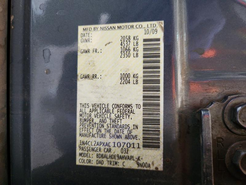 2010 Nissan Altima მანქანა იყიდება აუქციონზე, vin: 1N4CL2APXAC107011, აუქციონის ნომერი: 61352656