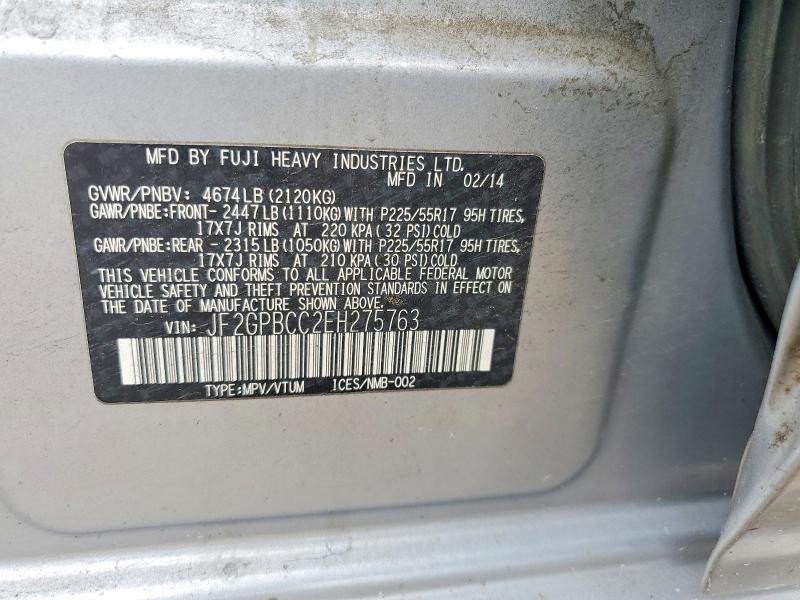 Aukcja sprzedaży 2014 Subaru Xv Crosstrek, vin: JF2GPBCC2EH275763, numer aukcji: 62037396