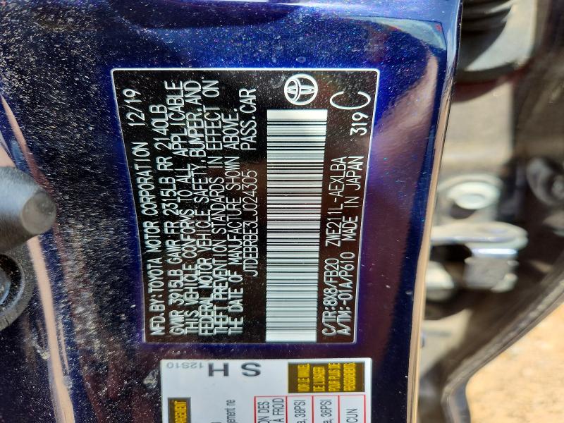 62220136 :رقم المزاد ، JTDEBRBE3LJ024305 vin ، 2020 Toyota Corolla مزاد بيع