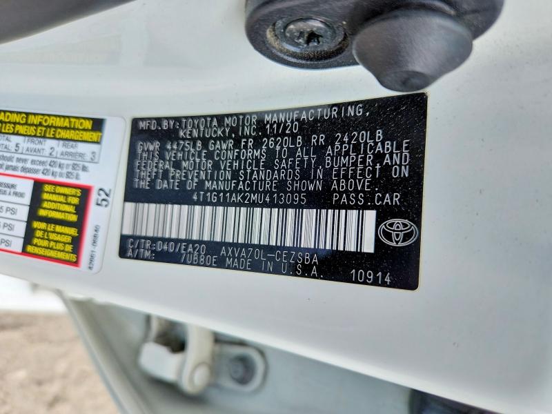 59982836 :رقم المزاد ، 4T1G11AK2MU413095 vin ، 2021 Toyota Camry مزاد بيع