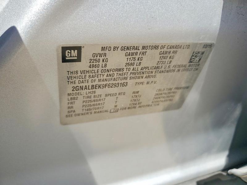 Продаж на аукціоні авто 2015 Chevrolet Equinox, vin: 2GNALBEK9F6293163, номер лоту: 59251206