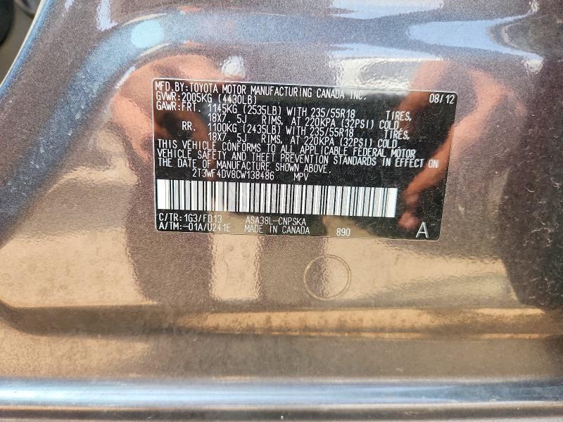 Aukcja sprzedaży 2012 Toyota Rav4, vin: 2T3WF4DV8CW138486, numer aukcji: 62279086